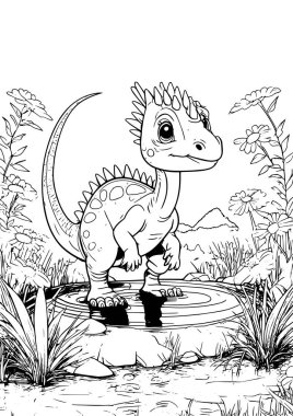 Orman Sahnesinde Bir Gölette Sevimli Bebek Dinozor