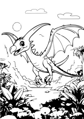 Tarih Öncesi Orman Sahnesinde Uçan Mutlu Pterodactyl 'ler