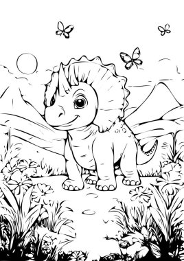 Mutlu Triceratops Renklendirme Sayfası - Doğadaki Şirin Dinozor