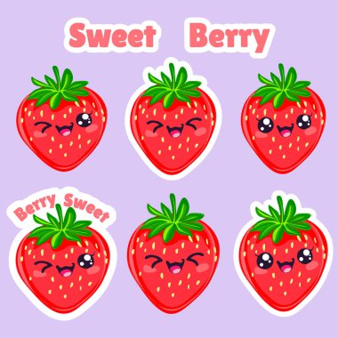 Kusursuz desenli ve sevimli çilekli. Çıkartmalar, koleksiyon defterleri, tekstil baskıları ve dijital arka planlar için mükemmel..