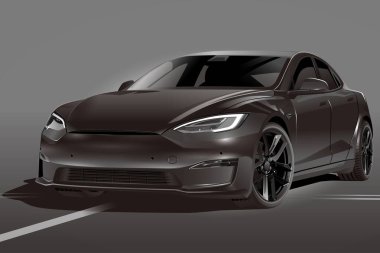 Pürüzsüz ve modern bir elektrikli arabanın parlak siyah kaplamalı yüksek kaliteli bir tasviri. Bu lüks spor sedan aerodinamik bir tasarıma, keskin LED farlara ve şık siyah alaşımlı tekerleklere sahiptir. Otomotiv markalaşması için mükemmel, teknolo.