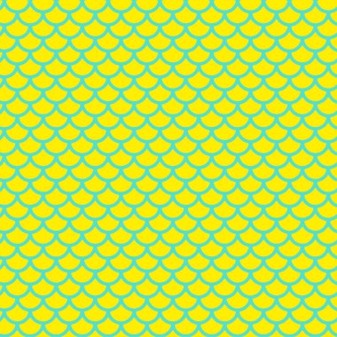 Kusursuz sarı ve mavi balık pullu desen. Tekstil, ambalaj, geçmiş, duvar kağıtları ve deniz temalı grafik tasarım projeleri için ideal.