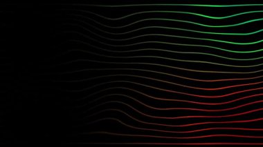Siyah arkaplanda soyut dalgalı kırmızı ve yeşil çizgiler