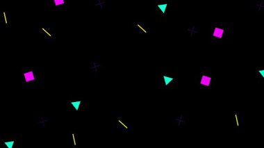 Siyah arkaplan üzerinde dönen renkli rastgele şekiller