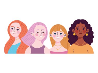 Çeşitli Kadın Yüzlerinin Renkli Resimleri