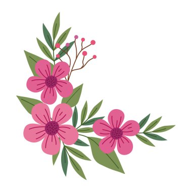 Pembe Çiçek Buketi ve Yaprak Dekoratif Vektör Çizimi