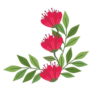 Pembe Çiçek Buketi ve Yaprak Dekoratif Vektör Çizimi