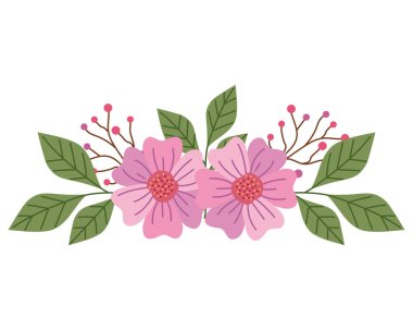 Pembe Çiçek Buketi ve Yaprak Dekoratif Vektör Çizimi