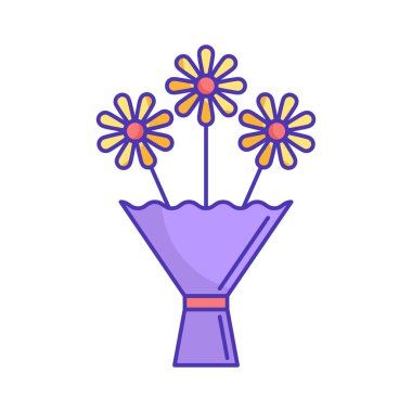 Basit Tasarım İçinde Üç Çiçekle Renkli Mor Çiçek Düzenlemesi