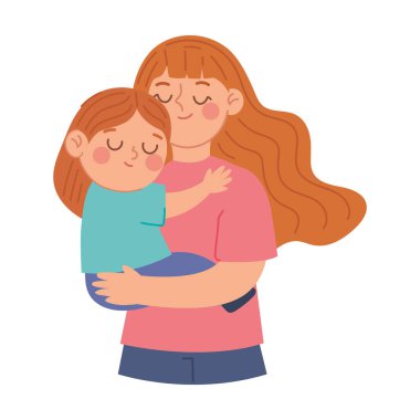 Güzel Anneler Günü Vekili Şefkatli bir Anne-Kız Kucaklıyor