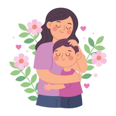 Anne ve Oğlunun Güzel Karikatür Sanatı Çiçek Kavramı
