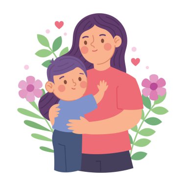 Anne ve Oğlunun Güzel Karikatür Sanatı Çiçek Kavramı