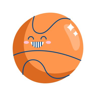 Düz stil basketbol balyonu kawaii vektör illüstrasyonu