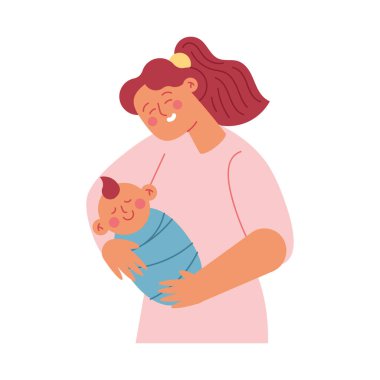 Yeni doğan vektör illüstrasyonuyla Anne Sıcaklığı ve Bakımı