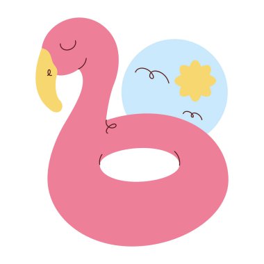 Düz Tasarımda Tropikal Flamingo Havuz Yüzme Vektörü İllüstrasyonu