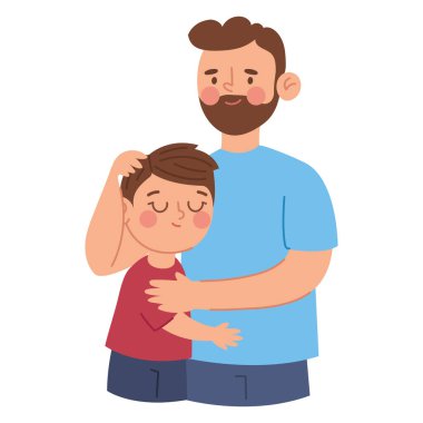 Bir babanın Renkli Vektörü Çocuğuna Sevgiyle Sarılıyor