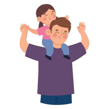 Mutlu Kızını Renk Vektörüyle Taşıyan Bir Babanın Neşeli Anı