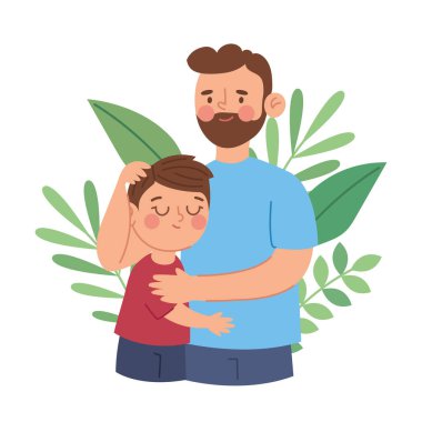 Çiçek temalı Babalar Günü Fotoğrafı Sevgi dolu bir babanın oğluna sarılmasının