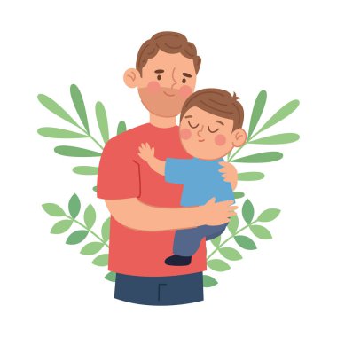 Çiçek temalı Babalar Günü Fotoğrafı Sevgi dolu bir babanın oğluna sarılmasının