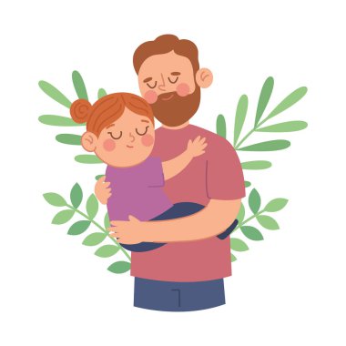 Baba ve Kız Çiçekler ve Doğa Temalı Şefkatli Sarılma