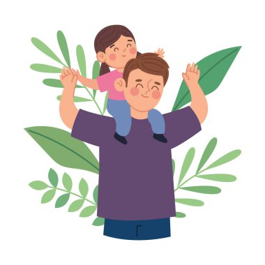 Renkli Babalar Günü Baba ve Kızı Çiçekler ve Doğa