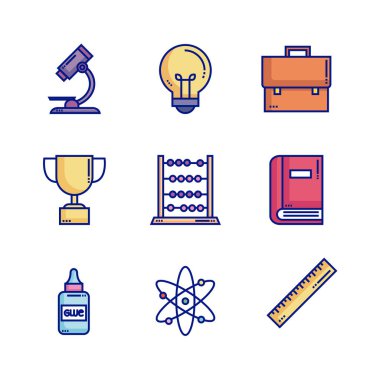 Mikroskop ve Sırt çantalı Düz Okul Eğitimi Elemenleri