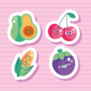 Tropikal Meyveler Şirin Düz Çıkartmalar