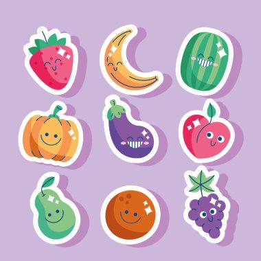 Şirin Düz Meyve Simgeleri Ayarlandı