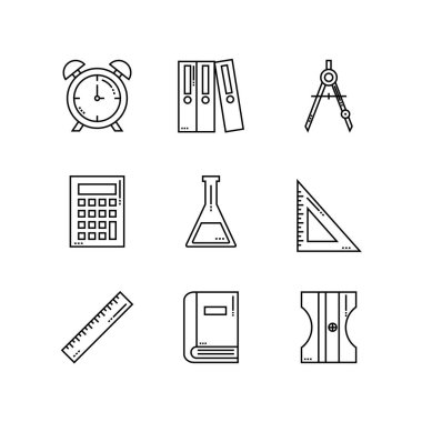 Kitap, Bilim ve Sanat Malzemelerini içeren Okul Elementlerinin Satır Simgeleri