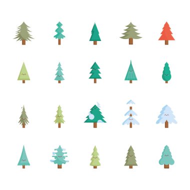 Çeşitli Evergreen Ağaçlar Vektör Koleksiyonu