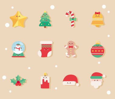 Sevimli Kawaii Noel çıkartması seti