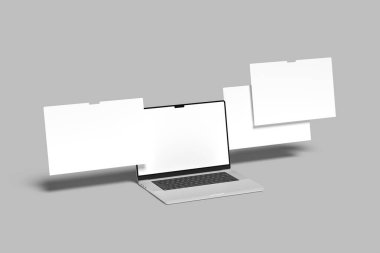 Gölge bir zemin üzerine izole bir bilgisayarın alay et