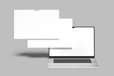 Gölge bir zemin üzerine izole bir bilgisayarın alay et