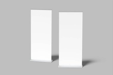 Gri arkaplanlı yuvarlak pankart boş model