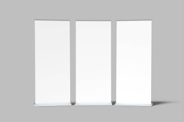 Gri arkaplanlı yuvarlak pankart boş model