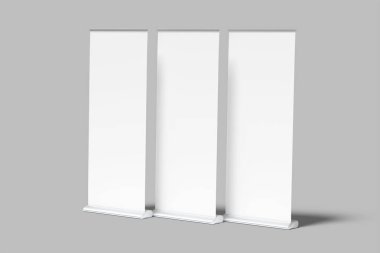 Gri arkaplanlı yuvarlak pankart boş model