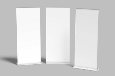 Gri arkaplanlı yuvarlak pankart boş model
