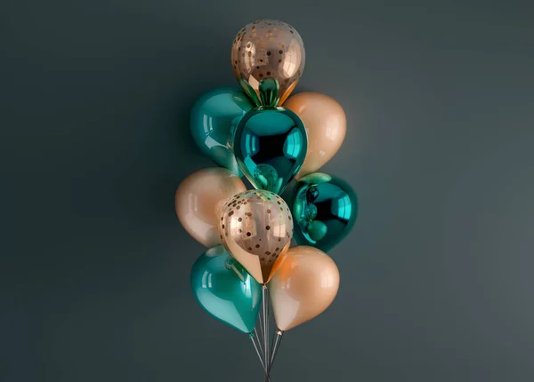 Set Von Rendern Isolierte Luftballons Auf Bändern Realistische Dekoration Hintergrund — Stockfoto