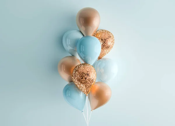 Set Von Rendern Isolierte Luftballons Auf Bändern Realistische Dekoration Hintergrund — Stockfoto