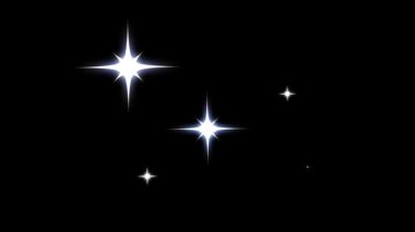 Parıldayan Yıldız, parıldayan yıldız parıltısı, beyaz çizgi film, düz, vektör, karalama tarzı yıldızlar yanıp sönüyor, siyah ekran arka planında parıltı, gece gökyüzü. 4K animasyonunda Parlayan Yıldızlar