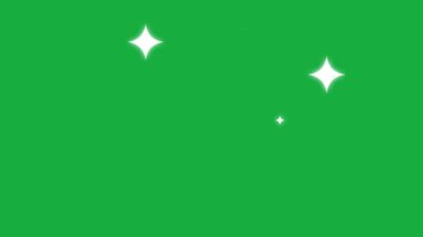 Parlayan yıldızlar animasyonu, beyaz çizgi film, düz, vektör, karalama stili yıldızlar yanıp sönen efektler, yeşil ekran arka planında parıltı, gece gökyüzü. Gece gökyüzünde parıldayan parlak yıldızlar.