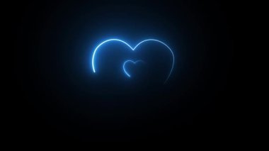 Yanan kalp efekti Animasyon Parlak Hat Efektinin Parlak Çizgi Efekti neon aşkın siyah ekranda hareket etmesi. Parlayan Neon Işıkları