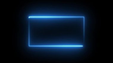 Neon Mavi efekt dikdörtgen çerçeve döngüsü Soyut parlak neon ışıklı dikdörtgen arka plan 4K