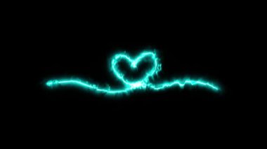 Neon Mavisi Yanan Kalp Etkisi Canlandırma Işıktan Sonra Parlak Çizgi Efekti Parlayan çizgilerin etkisi Siyah ekran arkaplanı üzerinde hareket eden neon aşk.