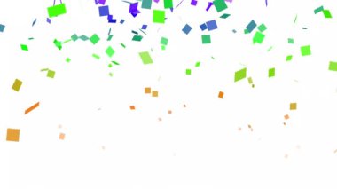 Patlama rengarenk Konfeti, Düşen altın konfeti beyaz perde arkasında. 4K ve Alfa Kanalı 3D patlayan konfeti animasyonu