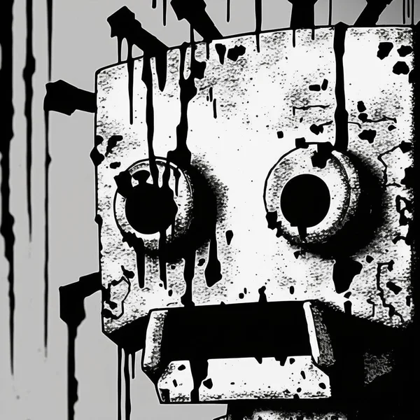 Illustration Old Robot Face Drawn Banksy Style Лицензионные Стоковые Фото