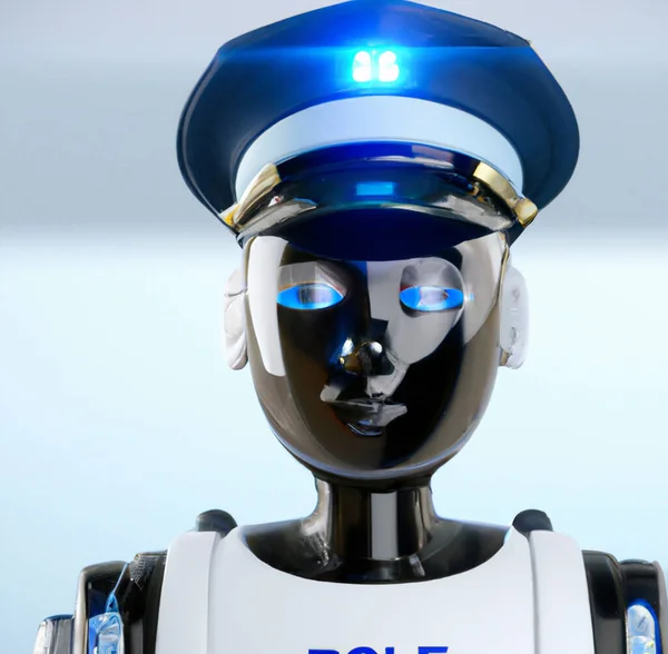 Ai robot face dressed as a policeman