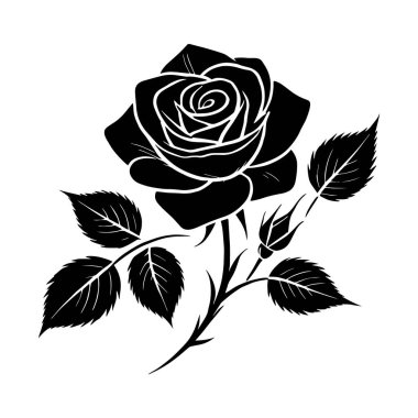 Beyaz arkaplanda gül silueti vektör çizimi.