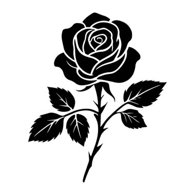 Beyaz arkaplanda gül silueti vektör çizimi.