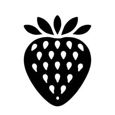 Siyah Çilek Silüeti Vektör Sanat Çizimi Tasarımı.